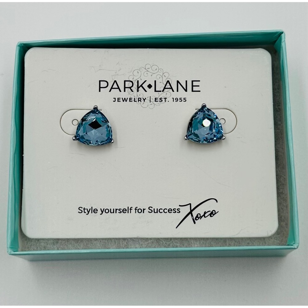 Park Lane Jewelry Impression Earrings Blue Trillion Cut Crystal Studs New in Box